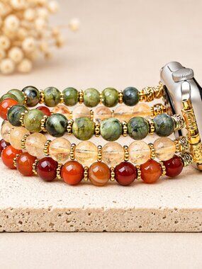 Apple Watch Band 38/40mm Green Jade Citrine Carnelian Crystal Stainless Bracelet